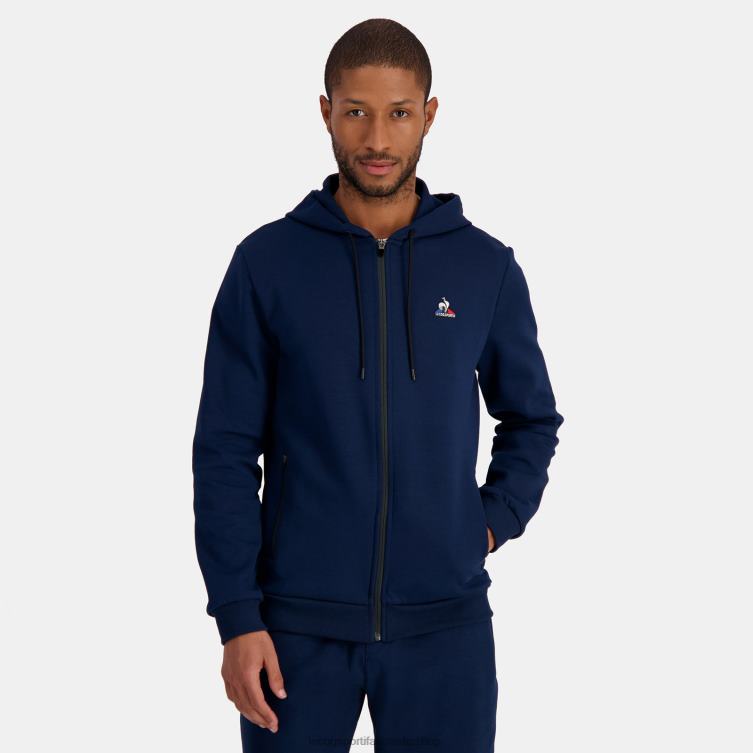 Clothing HVDBF49 Men Le Coq Sportif Hooded Sweatshirt With Zip Blue